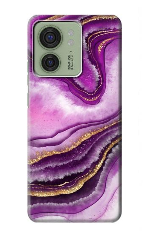W3896 Purple Marble Gold Streaks Case Cover Custodia e Flip Case per Motorola Edge (2023), Edge 40
