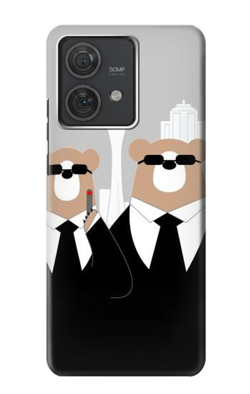 W3557 Bear in Black Suit Case Cover Custodia e Flip Case per Motorola Edge 40 Neo
