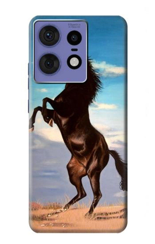 W0934 Wild Black Horse Case Cover Custodia e Flip Case per Motorola Edge 50 Fusion