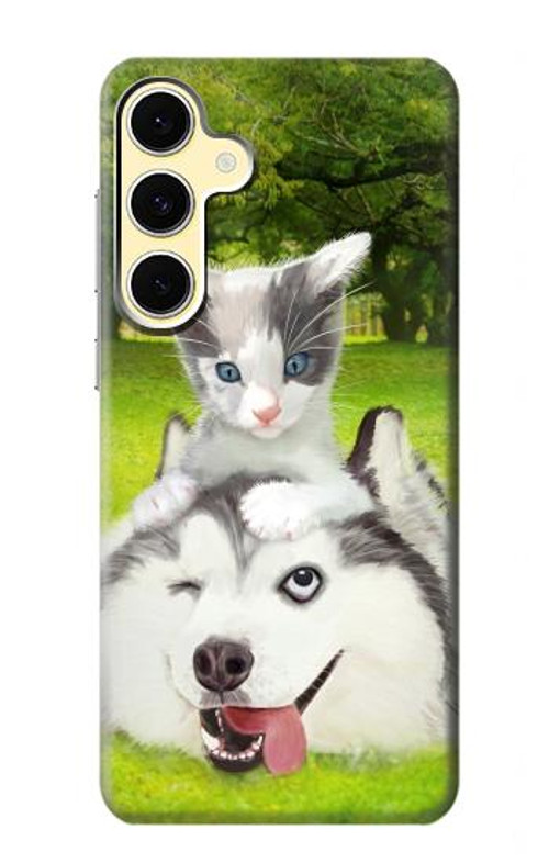 W3795 Kitten Cat Playful Siberian Husky Dog Paint Case Cover Custodia e Flip Case per Samsung Galaxy S24 FE