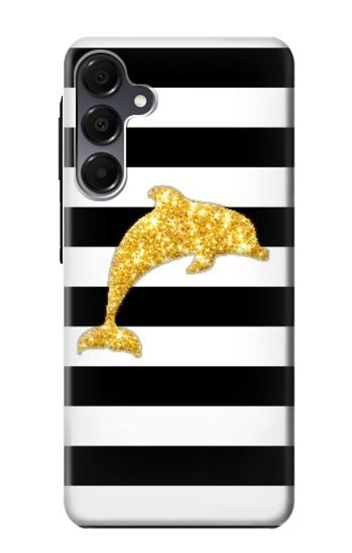 W2882 Black and White Striped Gold Dolphin Case Cover Custodia e Flip Case per Samsung Galaxy A16 5G W2882 Black and White Striped Gold Dolphin Case Cover Custodia e Flip Case per Samsung Galaxy A16 5G