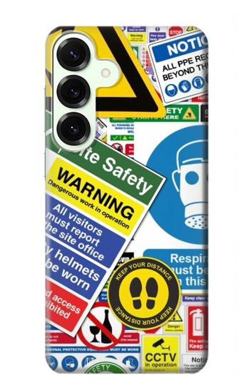 W3960 Safety Signs Sticker Collage Case Cover Custodia e Flip Case per Samsung Galaxy S25 Plus