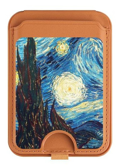 W0582 Van Gogh Starry Nights Magnetic Card Holder Wallet Stand with MagSafe for iPhone 16 15 14 13 Pro Max