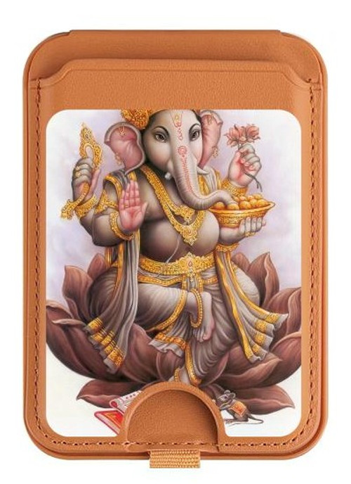 W2820 Hindu God Ganesha Ganapati Vinayaka Magnetic Card Holder Wallet Stand with MagSafe for iPhone 16 15 14 13 Pro Max