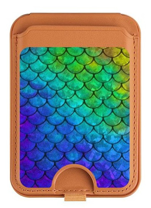 W2930 Mermaid Fish Scale Magnetic Card Holder Wallet Stand with MagSafe for iPhone 16 15 14 13 Pro Max
