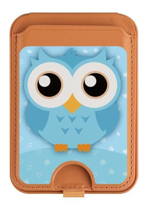 W3029 Cute Blue Owl Magnetic Card Holder Wallet Stand with MagSafe for iPhone 16 15 14 13 Pro Max