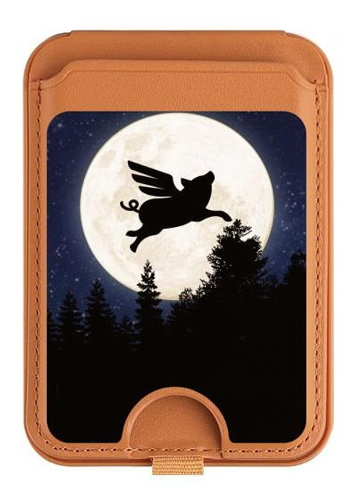 W3289 Flying Pig Full Moon Night Magnetic Card Holder Wallet Stand with MagSafe for iPhone 16 15 14 13 Pro Max