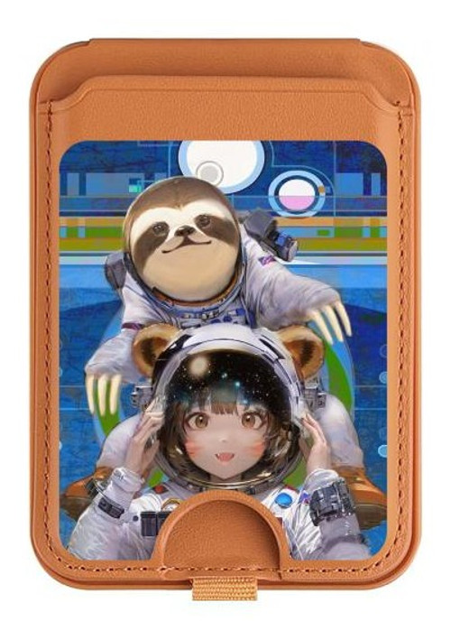 W3915 Raccoon Girl Baby Sloth Astronaut Suit Magnetic Card Holder Wallet Stand with MagSafe for iPhone 16 15 14 13 Pro Max