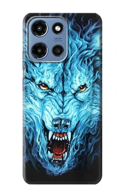 W0752 Blue Fire Grim Wolf Case Cover Custodia e Flip Case per Motorola Moto G 5G (2025)