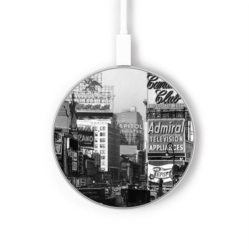 W0182 Old New York Vintage Caricabatterie wireless da 15W, tipo C, per iPhone e Android, con luce LED