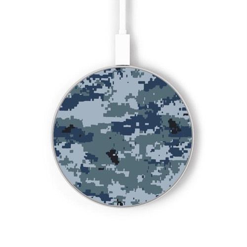 W2346 Navy Camo Camouflage Graphic Caricabatterie wireless da 15W, tipo C, per iPhone e Android, con luce LED