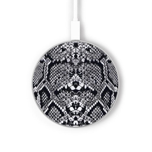 W2855 White Rattle Snake Skin Graphic Printed Caricabatterie wireless da 15W, tipo C, per iPhone e Android, con luce LED