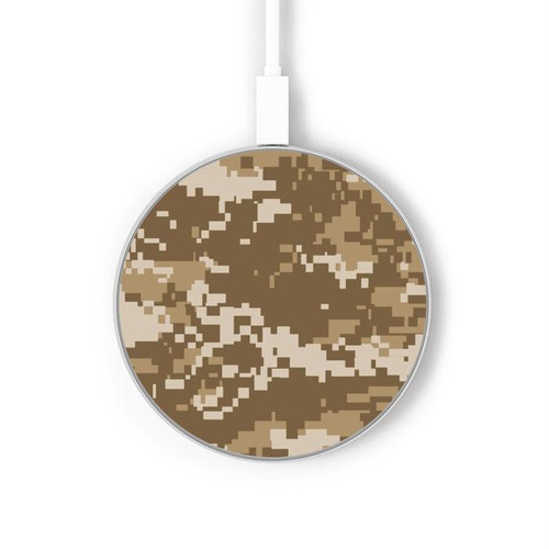 W3294 Army Desert Tan Coyote Camo Camouflage Caricabatterie wireless da 15W, tipo C, per iPhone e Android, con luce LED