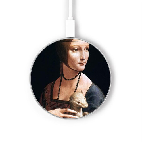 W3471 Lady Ermine Leonardo da Vinci Caricabatterie wireless da 15W, tipo C, per iPhone e Android, con luce LED