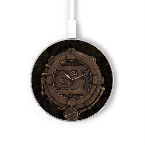 W3902 Steampunk Clock Gear Caricabatterie wireless da 15W, tipo C, per iPhone e Android, con luce LED