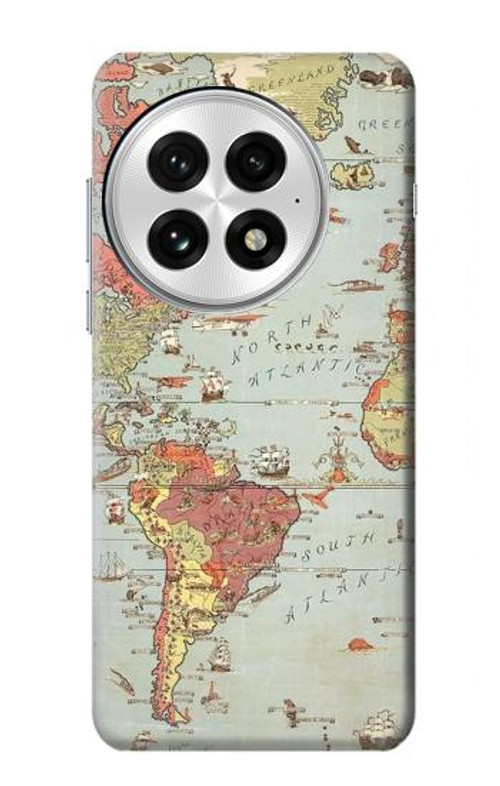 W3418 Vintage World Map Case Cover Custodia e Flip Case per OnePlus 13