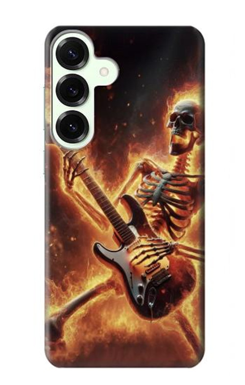 W3984 Fire Skeleton Playing Guitar Case Cover Custodia e Flip Case per Samsung Galaxy S25 Plus