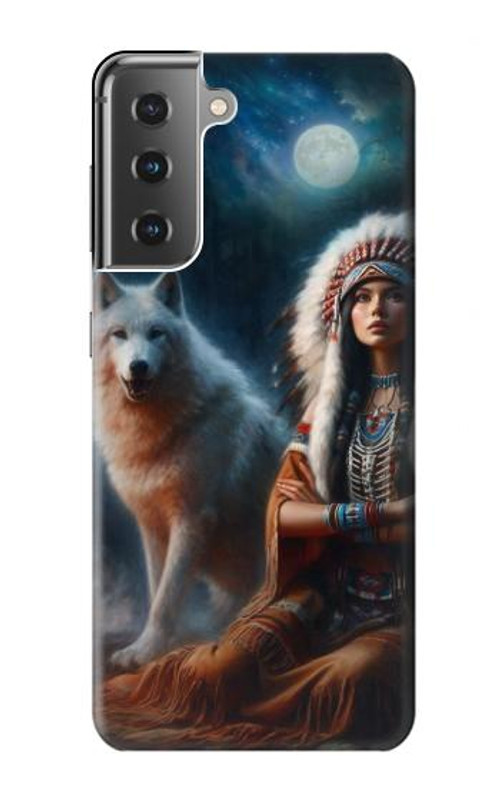 W3995 Grim Wolf Indian Girl Case Cover Custodia e Flip Case per Samsung Galaxy S21 Plus 5G, Galaxy S21+ 5G