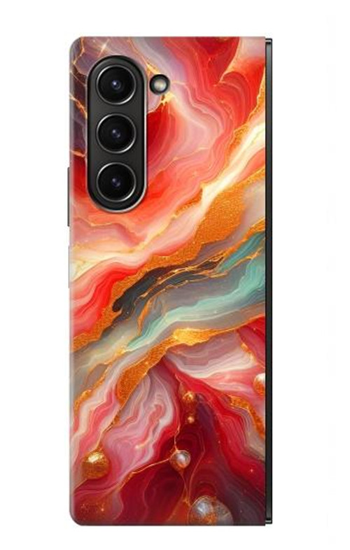 W4012 Red Marble Gold Veins Case Cover Custodia e Flip Case per Samsung Galaxy Z Fold 5
