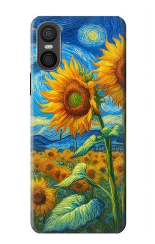 W4019 Sunflower Van Gogh Style Case Cover Custodia e Flip Case per Sony Xperia 10 VI