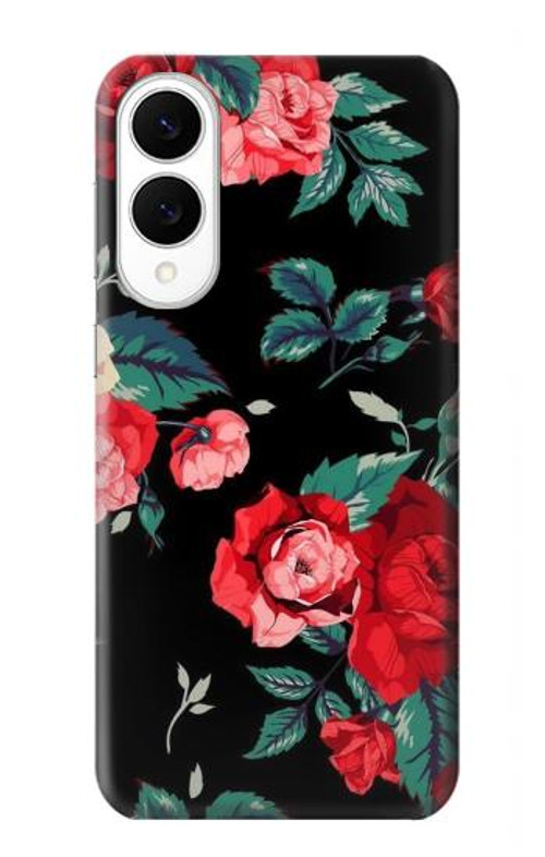 W3112 Rose Floral Pattern Black Case Cover Custodia e Flip Case per Samsung Galaxy S25 Edge