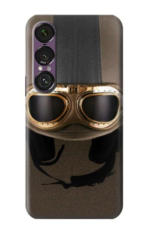 W2645 Vintage Brown Goggles Motorcycle Helmet Case Cover Custodia e Flip Case per Sony Xperia 1 VII