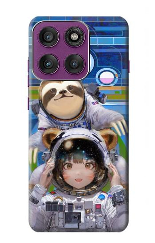 W3915 Raccoon Girl Baby Sloth Astronaut Suit Case Cover Custodia e Flip Case per Motorola Edge 60 Pro
