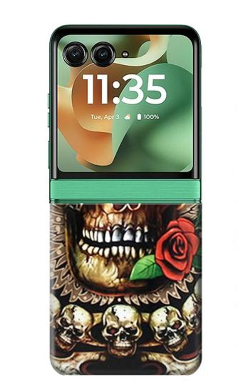 W0753 Skull Wing Rose Punk Case Cover Custodia e Flip Case per Motorola Razr 60, Razr 2025