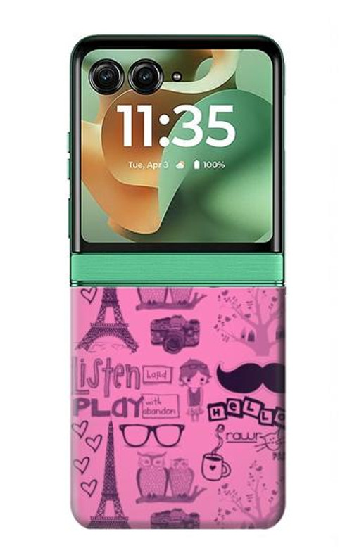 W2885 Paris Pink Case Cover Custodia e Flip Case per Motorola Razr 60, Razr 2025