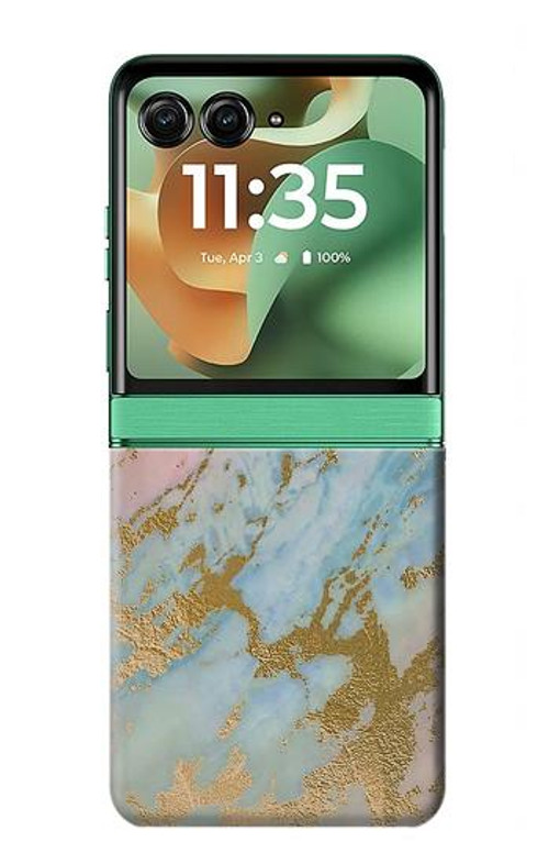 W3717 Rose Gold Blue Pastel Marble Graphic Printed Case Cover Custodia e Flip Case per Motorola Razr 60, Razr 2025