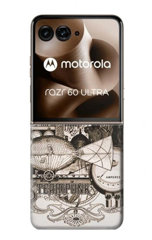 W1681 Steampunk Drawing Case Cover Custodia e Flip Case per Motorola Razr 60 Ultra, Razr Ultra 2025