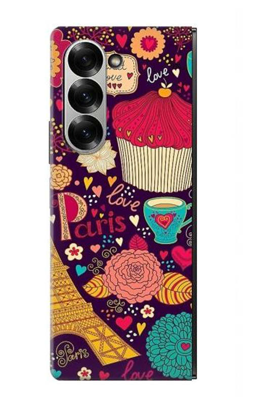 W2353 Paris Cartoon Vintage Pattern Case Cover Custodia e Flip Case per Samsung Galaxy Z Fold 7