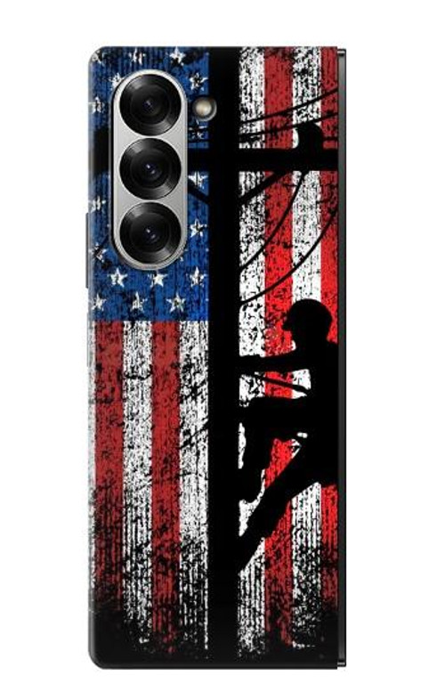 W3803 Electrician Lineman American Flag Case Cover Custodia e Flip Case per Samsung Galaxy Z Fold 7