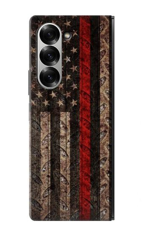 W3804 Fire Fighter Metal Red Line Flag Graphic Case Cover Custodia e Flip Case per Samsung Galaxy Z Fold 7