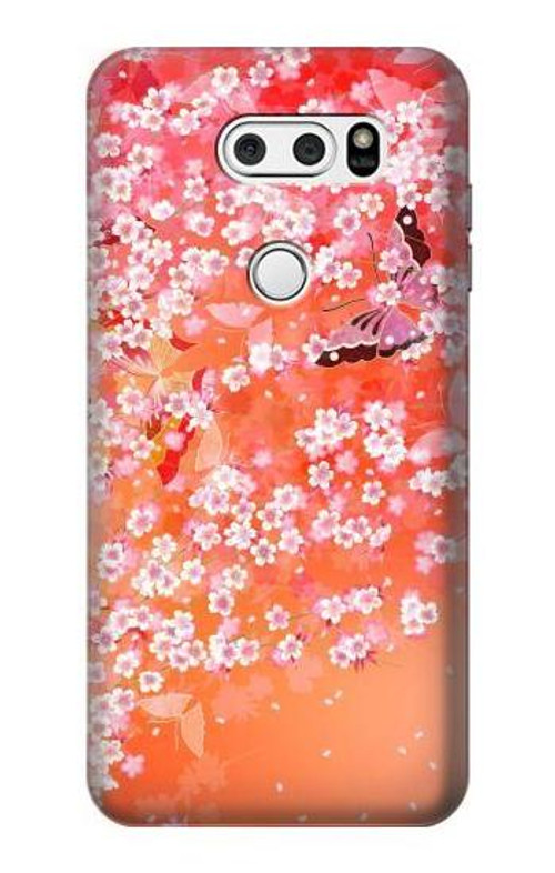 W2543 Japanese Kimono Style Flower Pattern Case Cover Custodia e Flip Case per LG V30, LG V30 Plus, LG V30S ThinQ, LG V35, LG V35 ThinQ