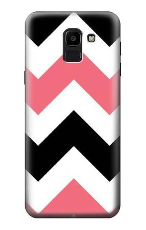 W1849 Pink Black Chevron Zigzag Case Cover Custodia e Flip Case per Samsung Galaxy J6 (2018)