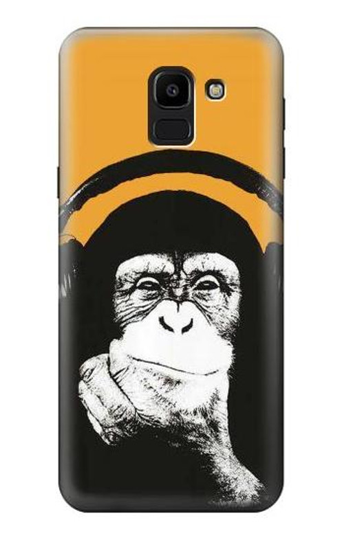W2324 Funny Monkey with Headphone Pop Music Case Cover Custodia e Flip Case per Samsung Galaxy J6 (2018)