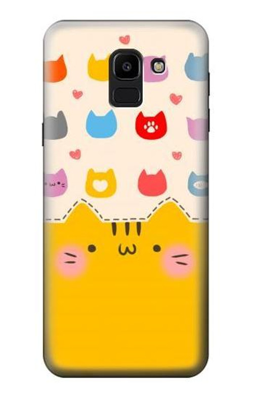 W2442 Cute Cat Cartoon Funny Case Cover Custodia e Flip Case per Samsung Galaxy J6 (2018)