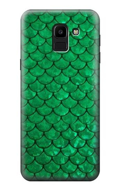 W2704 Green Fish Scale Pattern Graphic Case Cover Custodia e Flip Case per Samsung Galaxy J6 (2018)