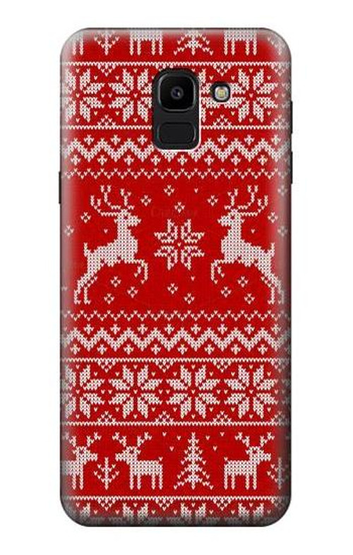 W2835 Christmas Reindeer Knitted Pattern Case Cover Custodia e Flip Case per Samsung Galaxy J6 (2018)