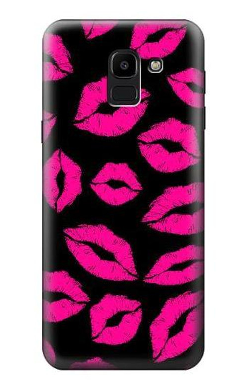 W2933 Pink Lips Kisses on Black Case Cover Custodia e Flip Case per Samsung Galaxy J6 (2018)