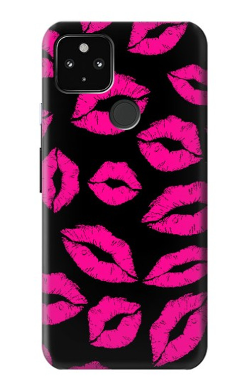 W2933 Pink Lips Kisses on Black Case Cover Custodia e Flip Case per Google Pixel 4a 5G