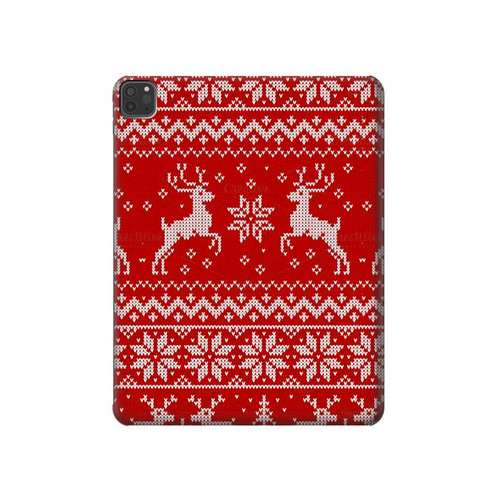 W2835 Christmas Reindeer Knitted Pattern Tablet Case Cover Custodia per iPad Pro 11 (2021,2020,2018, 3rd, 2nd, 1st)