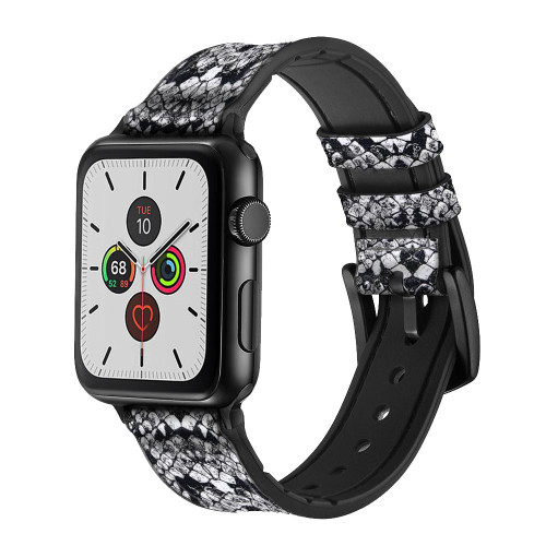 CA0471 White Rattle Snake Skin Graphic Printed Leather & Silicone Smart Watch Band Strap For Apple Watch iWatch
