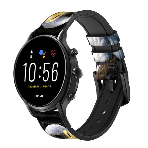 CA0223 Bald Eagle Cinturino in silicone e pelle Smartwatch per Fossil Smartwatch