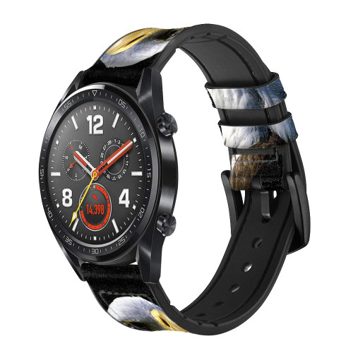 CA0223 Bald Eagle Cinturino in silicone e pelle Smartwatch per Wristwatch Smartwatch