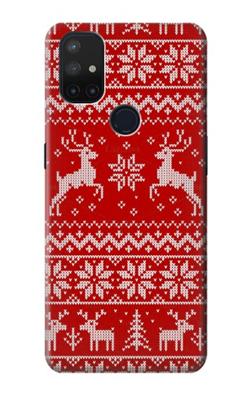 W2835 Christmas Reindeer Knitted Pattern Case Cover Custodia e Flip Case per OnePlus Nord N10 5G