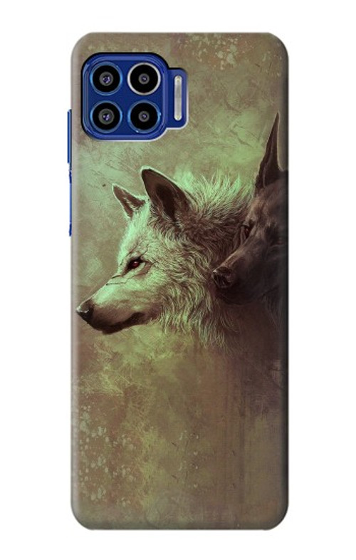 W0931 White Black Wolf Case Cover Custodia e Flip Case per Motorola One 5G
