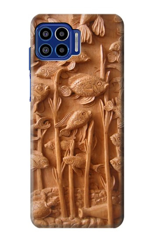 W1307 Fish Wood Carving Graphic Printed Case Cover Custodia e Flip Case per Motorola One 5G