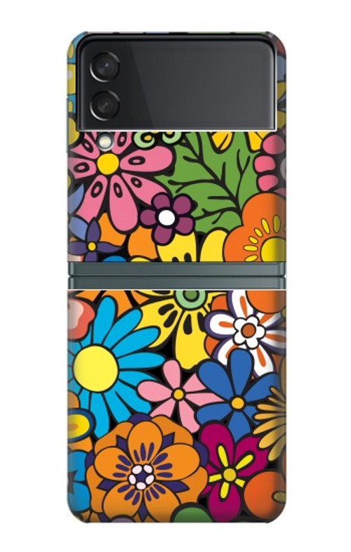W3281 Colorful Hippie Flowers Pattern Hard Case For Samsung Galaxy Z Flip 3 5G
